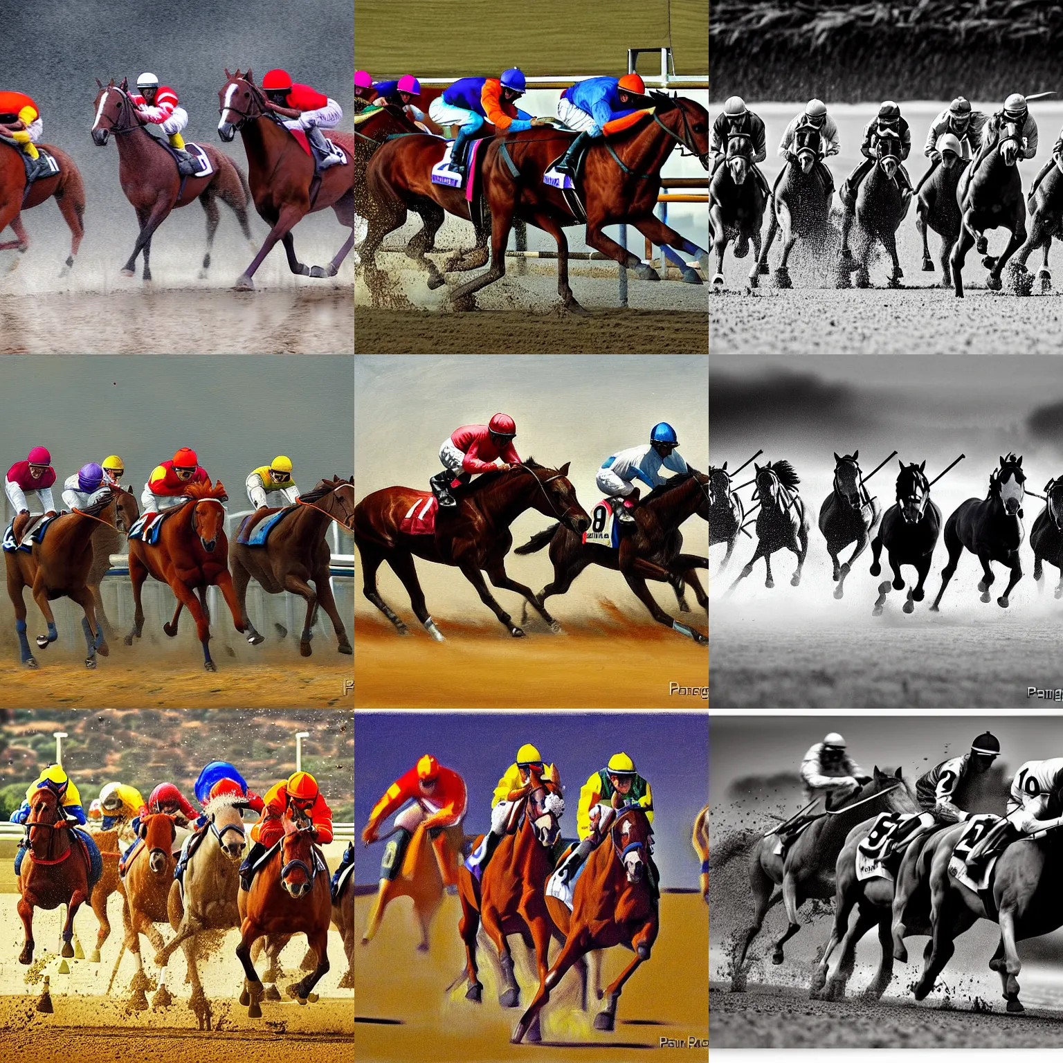Prompt: Horse race by Ivo Pannaggi