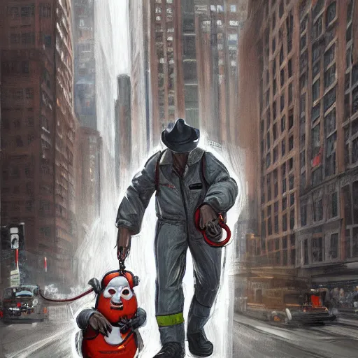 Image similar to the ghostbusters marshmallow man wearing timberlands and a yankee hat smoking a joint walking threw new york city, highly detailed portrait, digital painting, artstation, concept art, smooth, sharp foccus ilustration, artstation hq