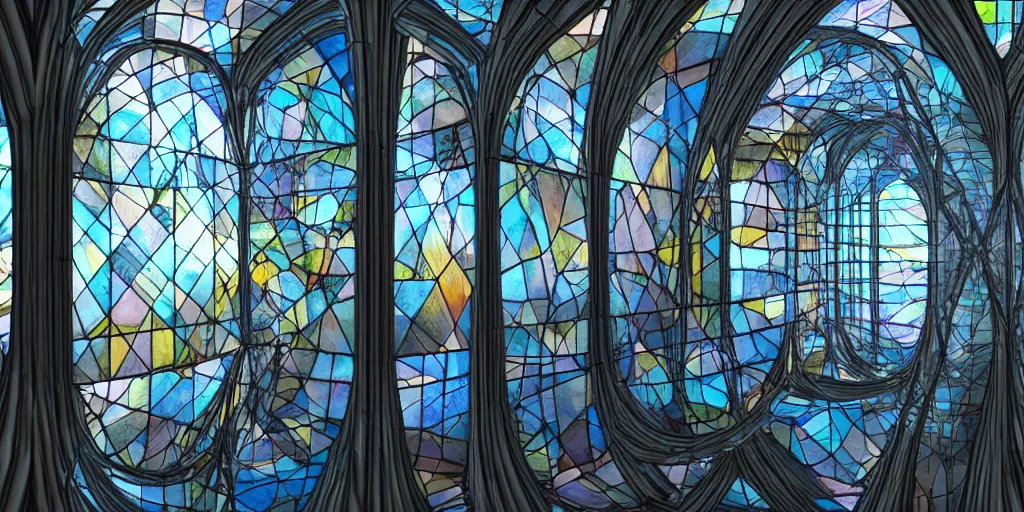 warped stained glass windows into infinite worlds, Stable Diffusion