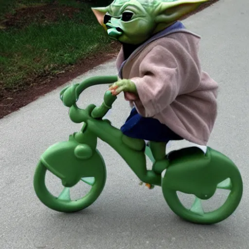 Prompt: baby yoda riding a bike