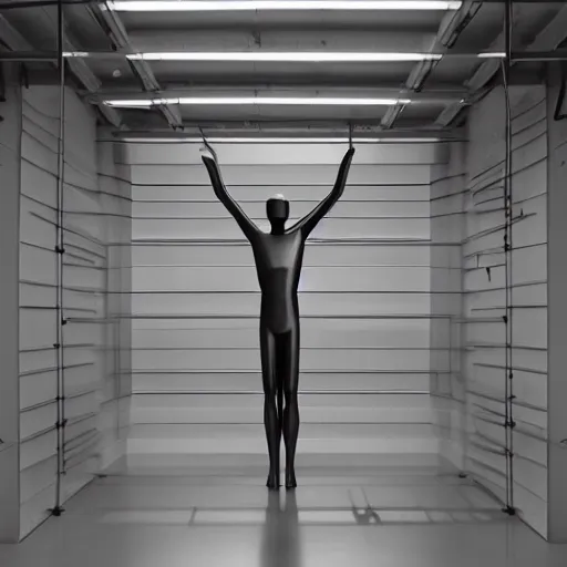 Prompt: artist : antony gormley - space 2 0 2 1, 2 mm square section stainless steel bar, dimensions variable. photo : ela bialkowska, okno studio.