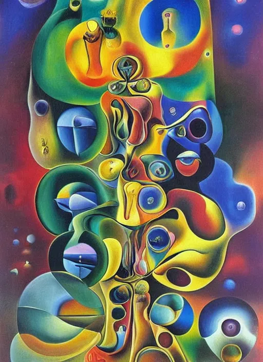 Prompt: an extremely high quality hd surrealism painting of a beautiful cubism 4d hyperspace soul quantum dimension neural wormhole supercluster galaxy supernova anenome by kandsky and salvia dali the seventh, Salvador dali's much much much much more talented painter cousin, 4k, ultra realistic, super realistic, shadows, depth, surrealistic