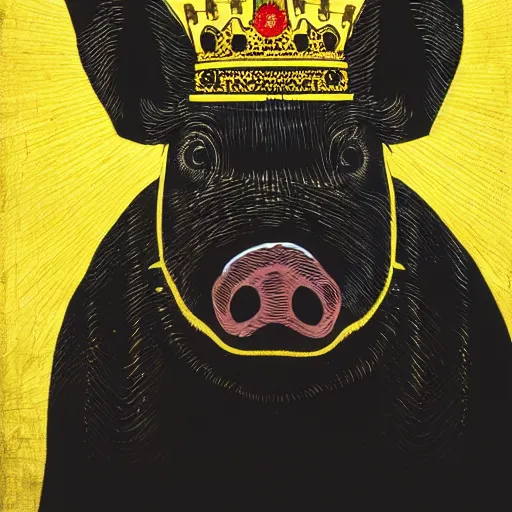 Image similar to Sideview Portrait of pig wearing a gold crown on it's head Shepard Fairey