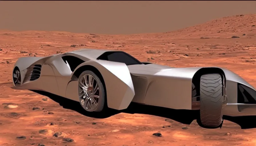 Prompt: super car pulls out of a spaceship on mars, ultra detailed