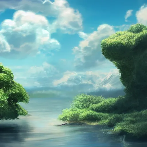 Image similar to peaceful puffy clouds, matte painting, concept art, 4k