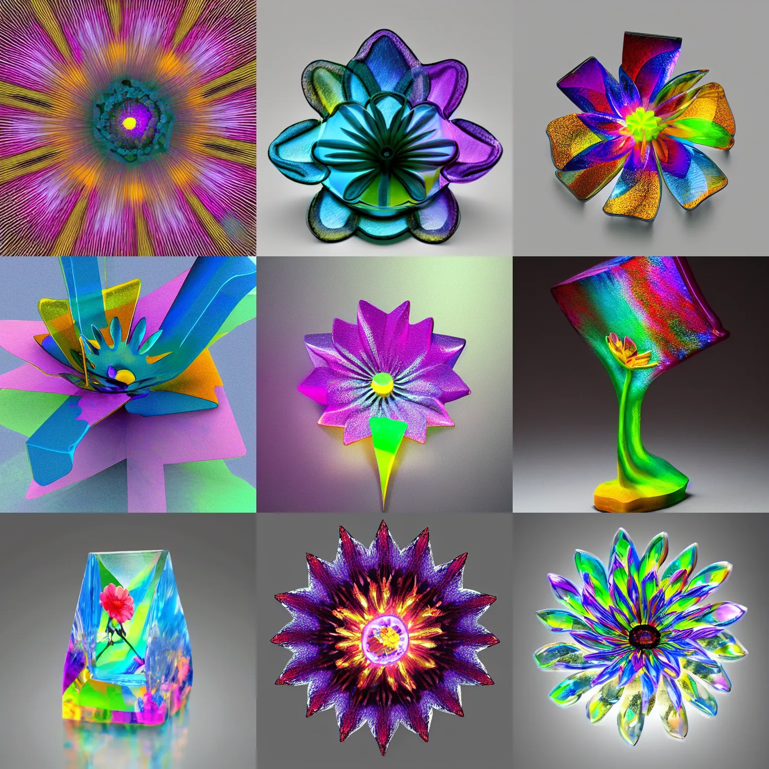 Prompt: exotic textured surreal living glass prism flower by chris wood, sunbeams, featured on behance