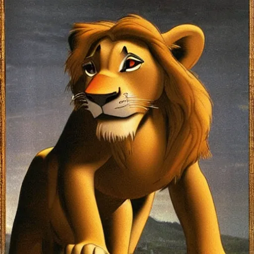 Prompt: Simba in the Lion King painted by Caravaggio. High quality.