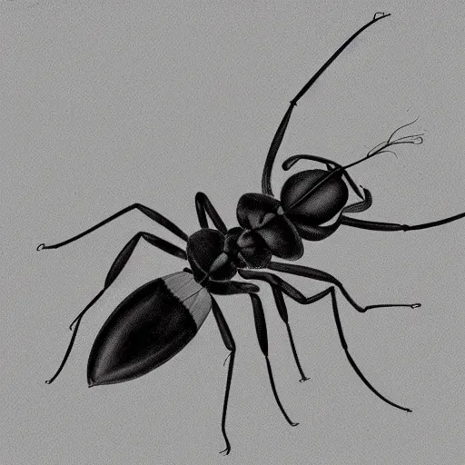 Image similar to soldier ant, black and white, botanical illustration