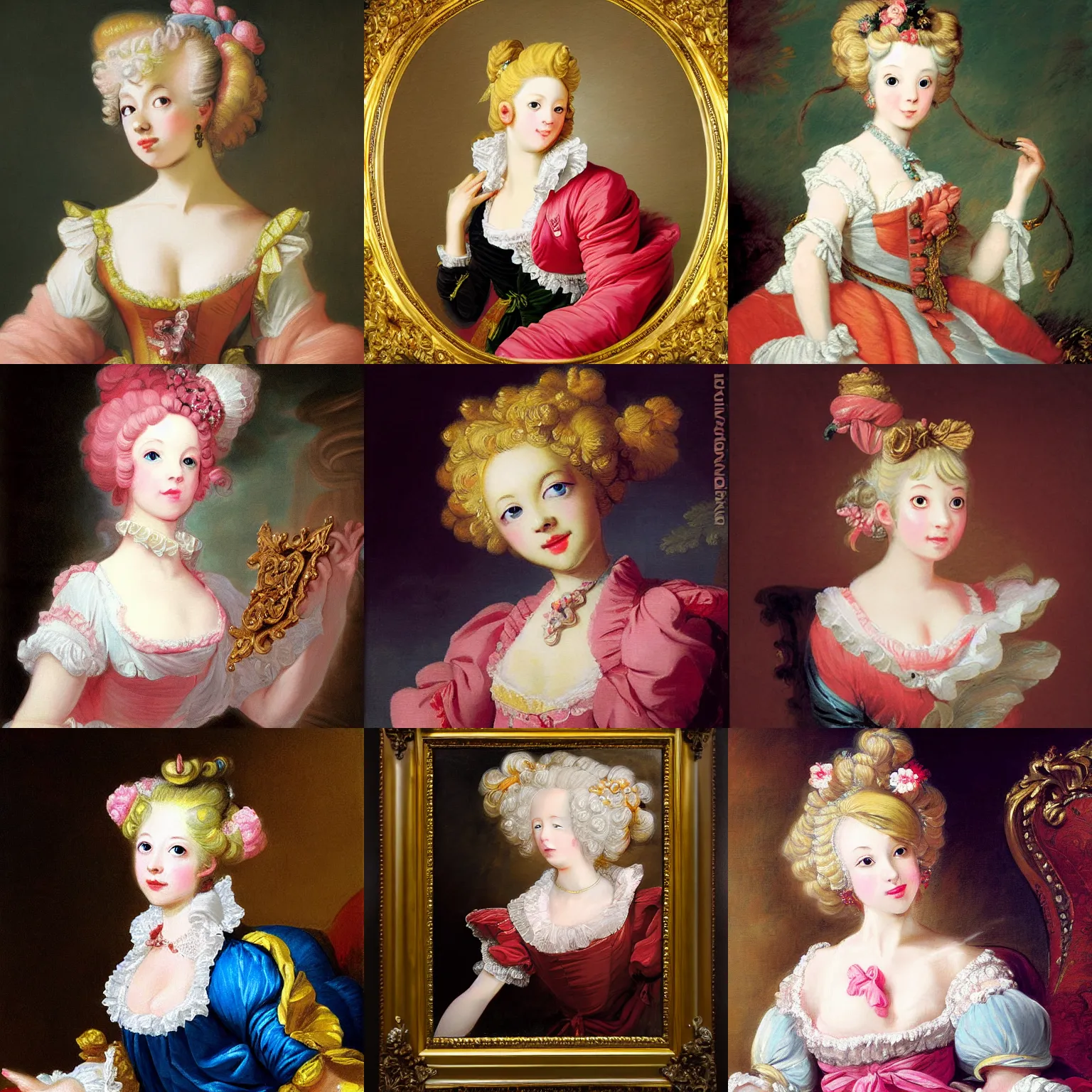Prompt: portrait rococo painting of Princess Vocaloid kagamine Rin by Jean‑Honoré Fragonard