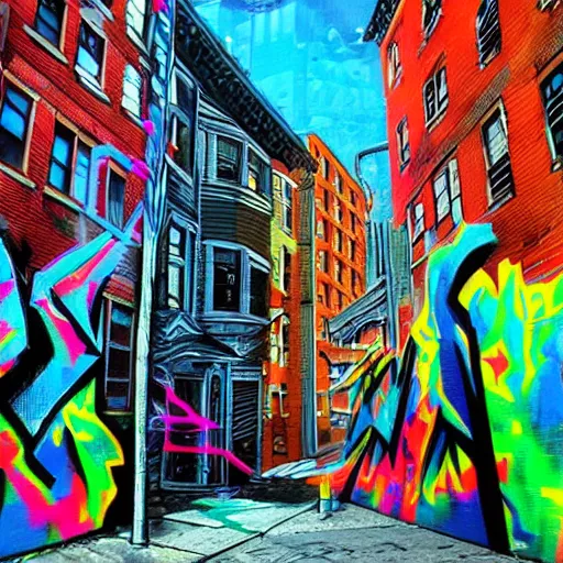 Prompt: spray paint art of boston, amazing colors, highly detailed