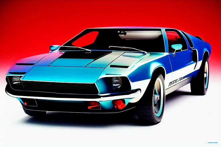 Image similar to designed by john delorean stylized poser of a single 1 9 6 9 fastback mustang ( mk 2 ford gt 4 0 ) delorean, large led lights, ektachrome photograph, volumetric lighting, f 8 aperture, cinematic eastman 5 3 8 4 film