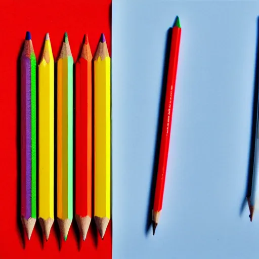 Image similar to crayon drawing of a pencil next to a pencil drawing of a crayon