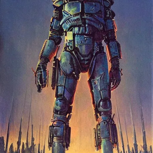 Image similar to sci - fi, dystopian bounty hunter, art by bruce pennington