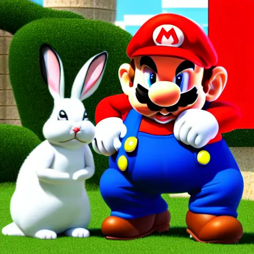 Image similar to real life big chungus dressed like mario, super mario with bunny ears, big chungus, fat bugs bunny, high resolution photo