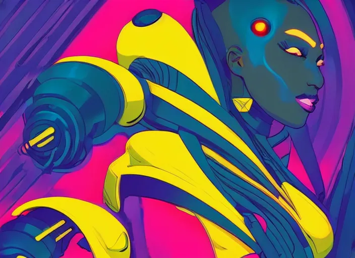 Image similar to a black woman with blue hair wearing a futuristic outfit by kilian eng, trending on behance, afrofuturism, futuristic, airbrush art, future tech