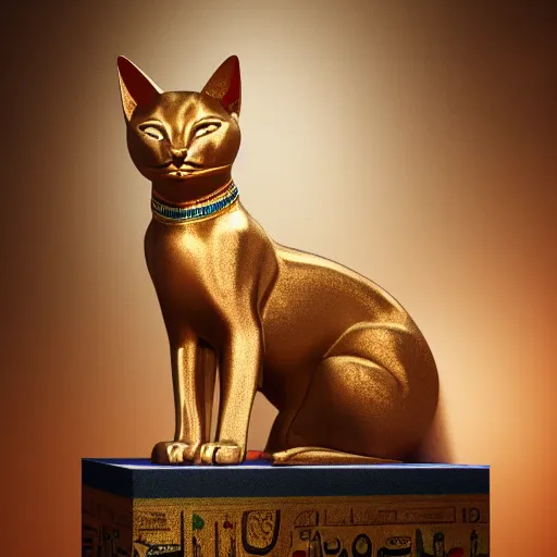 Prompt: the Egyptian cat-headed goddess, Bastet, slinky and sexy, perched on a plinth, octane render, studio lighting