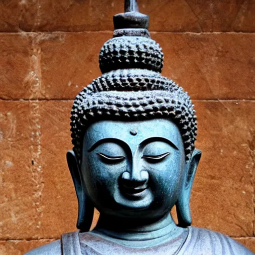 Prompt: a buddhist statue with the face of dave chizzy chisnall
