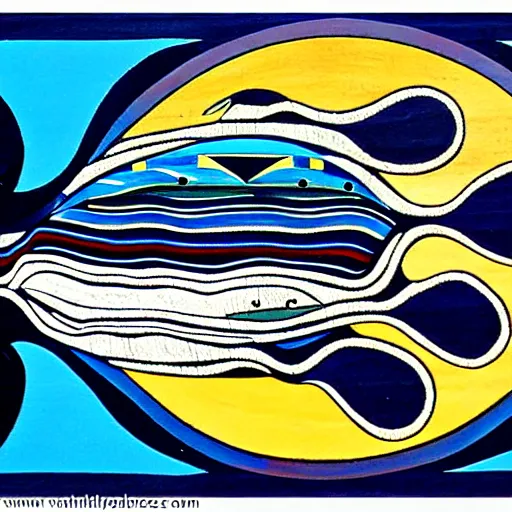 Image similar to whale in style of haida gwaii, pacific northwest coast, native american art, clean