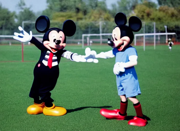 Image similar to a photo of mickey mouse as a referee at a childrens soccer game, 4 k