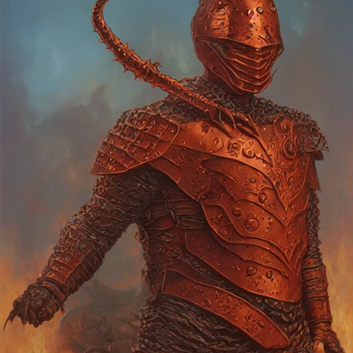 Image similar to portrait of a demonic warrior in copper armor, by michael whelan, fantasy art oil on canvas