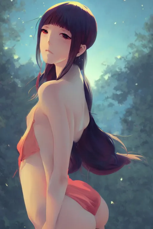 Image similar to anime girl, mid shot, fine - face, realistic shaded perfect body, fine details. night setting. very anime style. realistic shaded lighting poster by ilya kuvshinov katsuhiro, magali villeneuve, artgerm, jeremy lipkin and michael garmash, rob rey and kentaro miura style, trending on art station