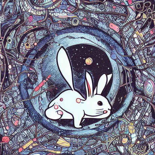 Image similar to A lost sci-fi rabbit, space rabbit, interstellar black hole, by James Jean And WLOPPRO