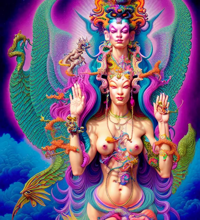Image similar to lisa frank pattern fantasy character portrait of avalokitesvara, ultra realistic, wide angle, intricate details, blade runner artifacts, highly detailed by peter mohrbacher, wayne barlowe, boris vallejo, hajime sorayama aaron horkey, gaston bussiere, craig mullins