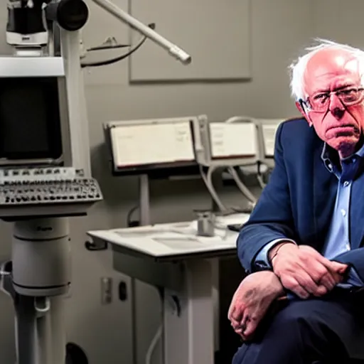 Image similar to bernie sanders arms crossed on chair, under electron microscope