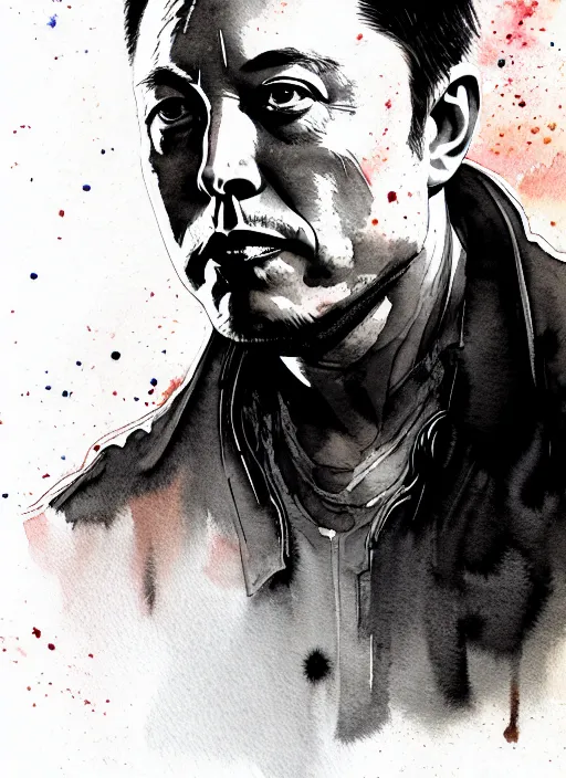 Image similar to portrait, Elon Musk , watercolor, dramatic lighting, cinematic, establishing shot, extremely high detail, foto realistic, cinematic lighting, pen and ink, intricate line drawings, by Yoshitaka Amano, Ruan Jia, Kentaro Miura, Artgerm, post processed, concept art, artstation, matte painting, style by eddie mendoza, raphael lacoste, alex ross