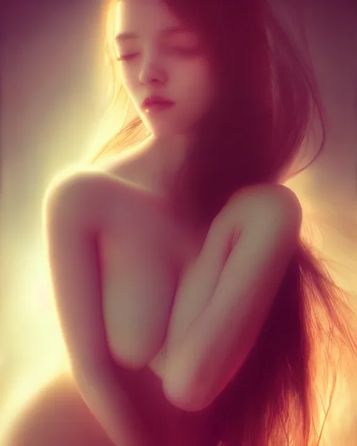 Prompt: polaroid half body portrait of very beautiful woman, realism, extreme detail, real life skin, key art, soft light, volumetric light, 3 - d shadows, photo by wlop and artgerm, photoshoot