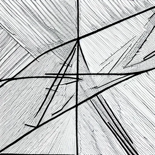 Prompt: simple line drawing of intersecting triangle outlines in outer space