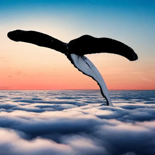Image similar to a whale flying in the clouds at twilight