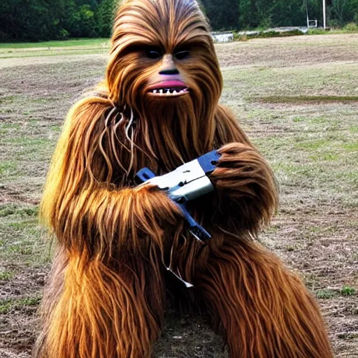 Prompt: Chewbacca chewing a cow