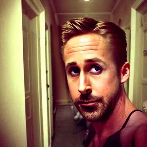 Prompt: !dream Ryan gosling taking a selfie in the backrooms hallway, liminal spaces hallway, realistic selfie photo selfie