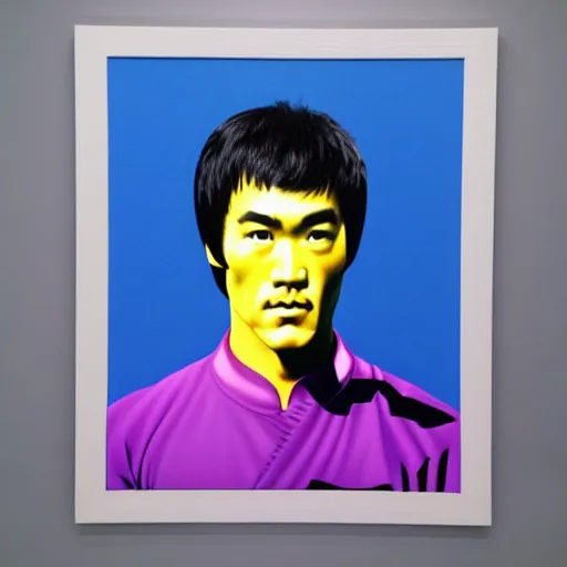 Image similar to portrait of bruce lee by shusei nagaoka, kaws, david rudnick, airbrush on canvas, pastell colours, cell shaded