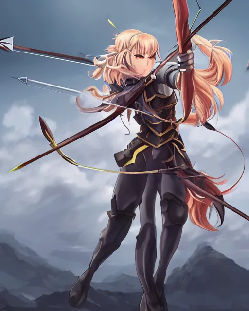 anime girl with a bow and arrow, female archer, angry, | Stable ...