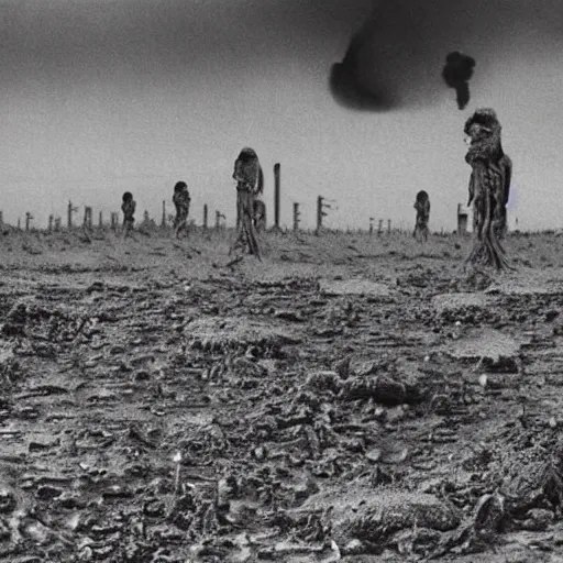 Prompt: real life irradiated undead acute radiation sickness flaking and melting skin 1950s nuclear wasteland black and white award winning photo highly detailed, highly in focus, highly life-like Arriflex 35 II, by stanley kubrick