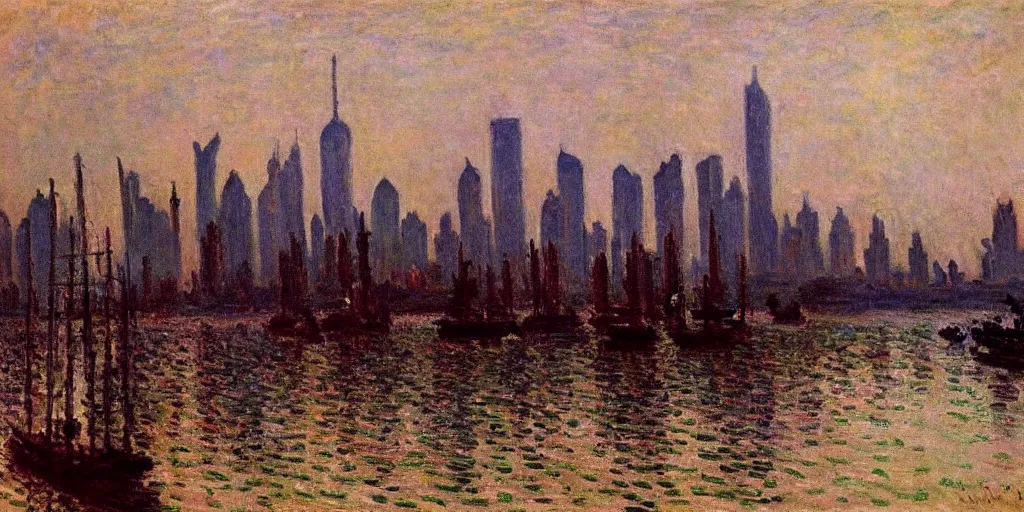 Image similar to a oil painting of the Shanghai City by Oscar-Claude Monet