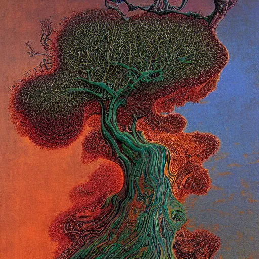 Image similar to 1 9 7 0's hovering psychedlic country height retriever liquor cedar tree copper, by benoit b. mandelbrot and beksinski and albrecht durer, smooth, detailed painting, abstract