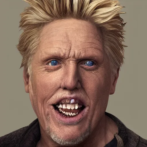 Image similar to hyperrealistic mixed media image of gary busey, stunning 3 d render inspired art by xiang duan and thomas eakes and greg rutkowski, perfect facial symmetry, hyper realistic texture, realistic, highly detailed attributes and atmosphere, dim volumetric cinematic lighting, 8 k octane detailed render, post - processing, masterpiece,