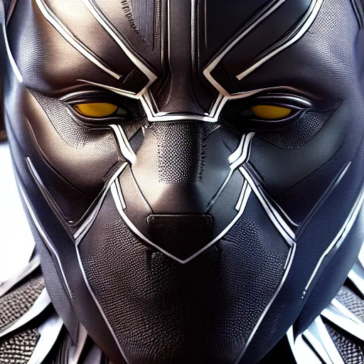 Image similar to a close up photo of a detailed statue of Black Panther, 8K,