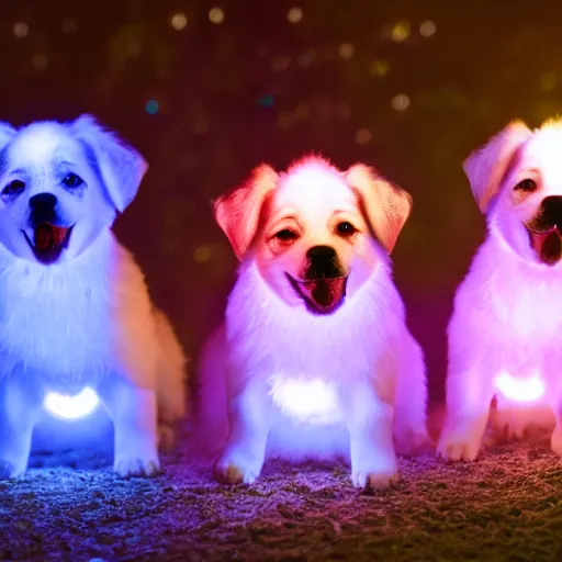 Image similar to glowing puppies having fun