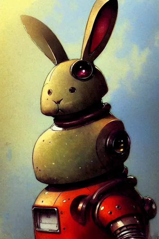 Image similar to adventurer ( ( ( ( ( 1 9 5 0 s retro future robot android fat wise old rabbit android. muted colors. ) ) ) ) ) by jean baptiste monge!!!!!!!!!!!!!!!!!!!!!!!!! chrome red