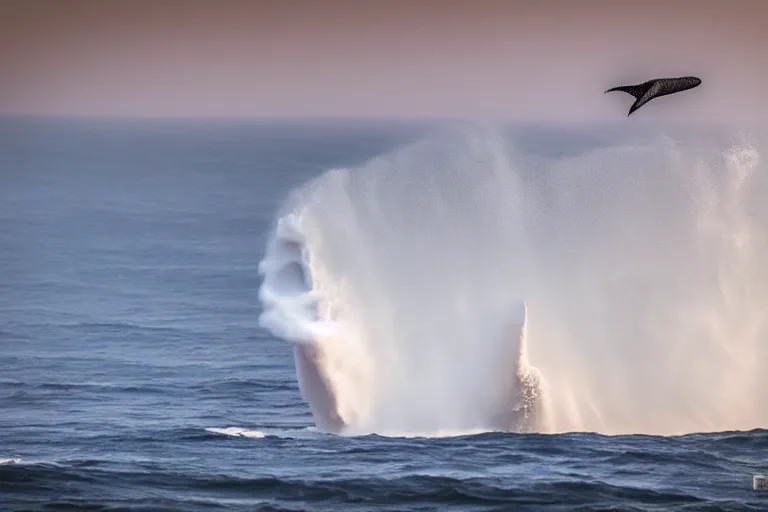 Image similar to photography of a gigantic white whale jumping a wave at nazare