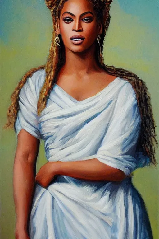 Image similar to portrait of Beyoncé as a girl from ancient Greece, oil painting