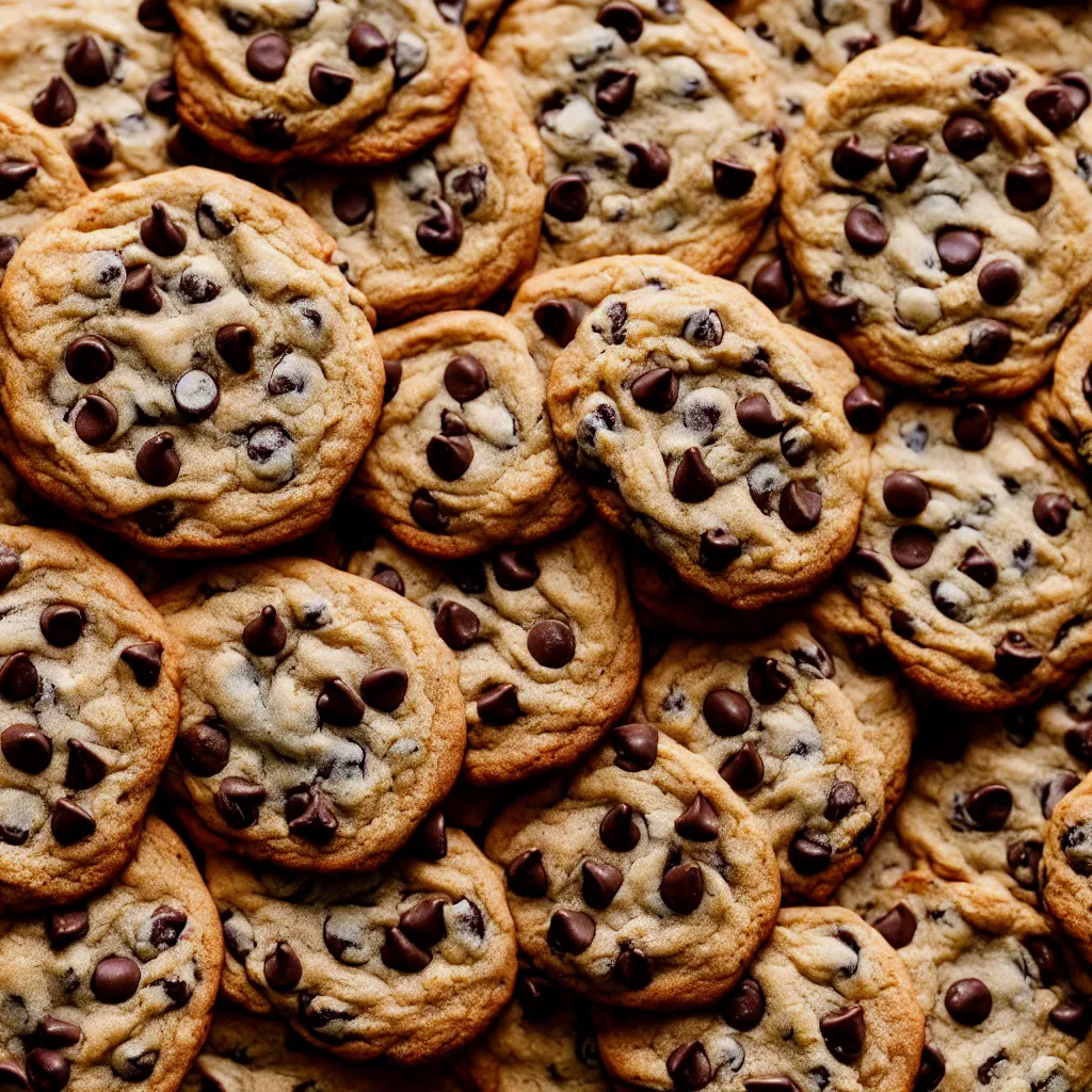 Image similar to close - up view of singular chocolate chip cookies on top of a wooden table, 8 k, high detail, photorealistic, proper shading