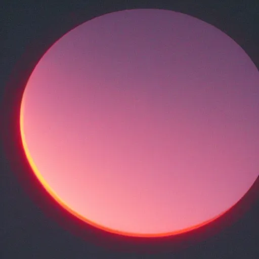 Prompt: large translucent but visible disk-shaped red glow in the sky