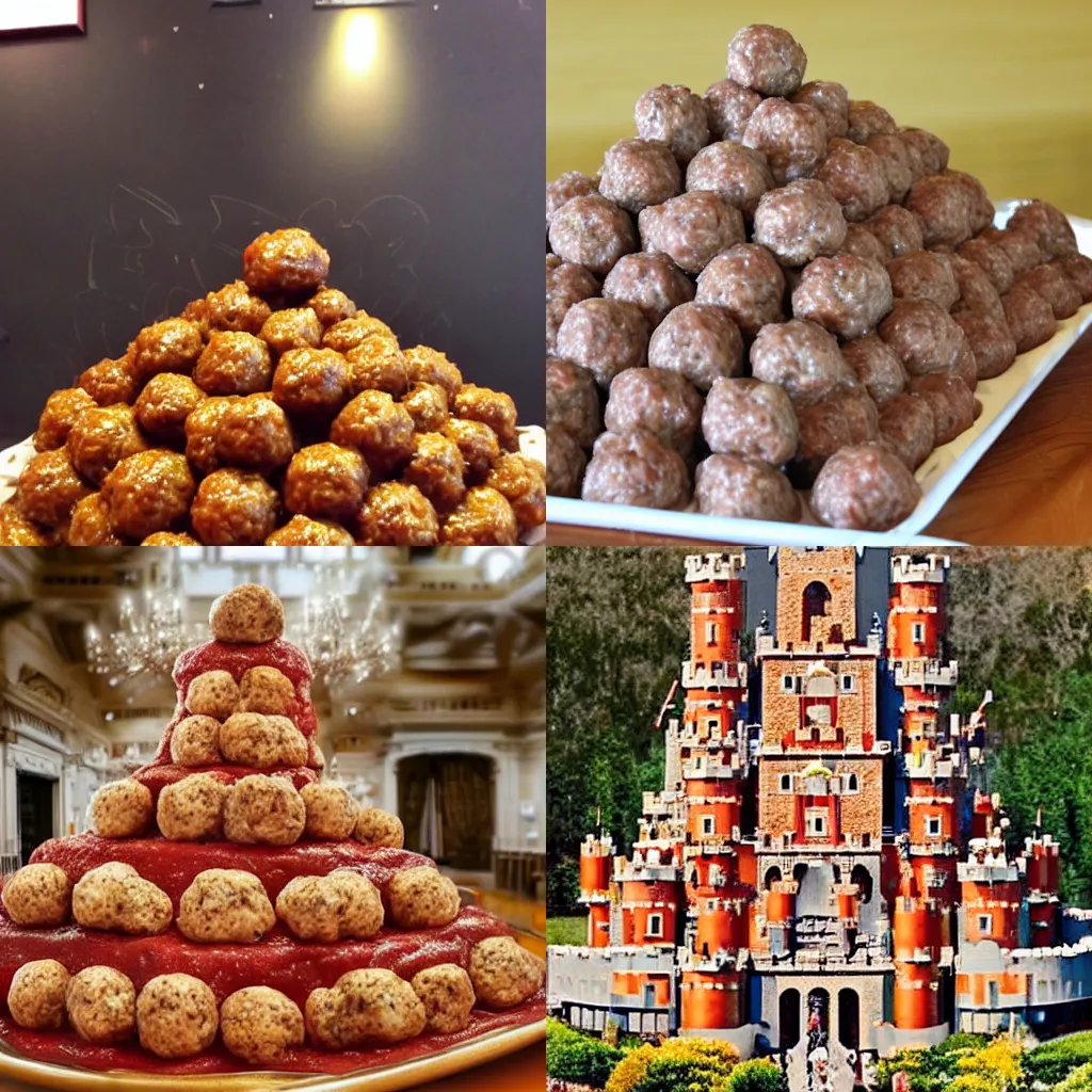 Prompt: royal castle made of meatballs