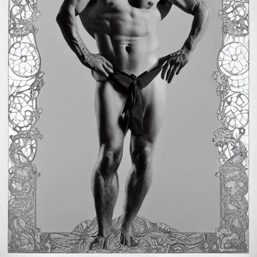 Prompt: gordon ramsay as gigachad, masculine, mature, handsome, upper body, grey and silver, muscular, hairy torso, fantasy, intricate, muscular, elegant, highly detailed, smooth, sharp focus, by gaston bussiere and alphonse mucha, black and white