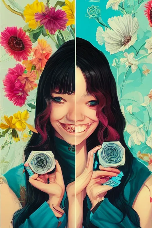 Image similar to a cute girl smiling, Tristan Eaton, victo ngai, artgerm, RHADS, ross draws